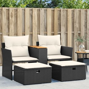 2 személyes fekete polyrattan kerti kanapé zsåmollyal