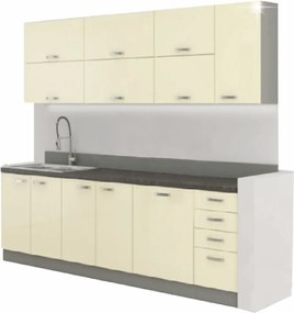 Konyhabútor, bézs extra magas fényű/szürke, PRADO