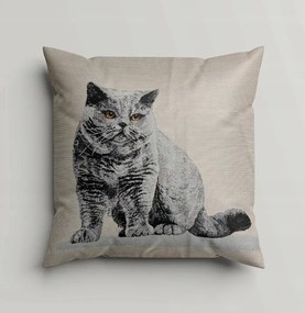 Gobelin párnahuzat 45 x 45 cm, szürke macska