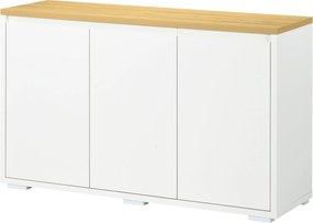 HOMCOM Nappali Tálca Tároló Szekrény Konyhai Tálca 3 Ajtóval és Állítható Polcokkal Étkezőhöz, Előszobához 120x37x75 cm Fehér | Aosom