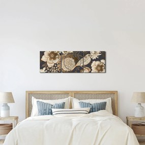 Sötét alapon arany virágok képe (órával) (90x30 cm)