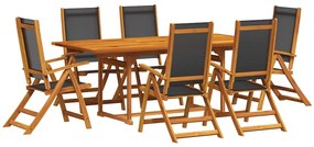 vidaXL 7 részes tömör akácfa és textilén kerti étkezőgarnitúra