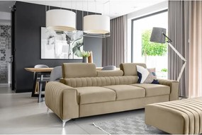 Világosbarna bársony kinyitható kanapé 261 cm Laurence – ELTAP