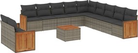 vidaXL 12 részes szürke polyrattan kerti ülőgarnitúra párnákkal