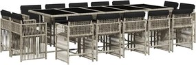 vidaXL 15 részes szürke polyrattan kerti étkezőgarnitúra párnákkal