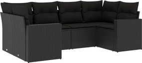 vidaXL 6 részes fekete polyrattan kerti ülőgarnitúra párnákkal