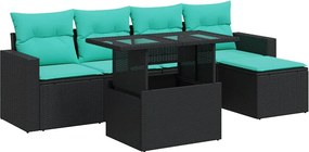 vidaXL 6 részes fekete polyrattan akácfa kerti ülőgarnitúra párnákkal