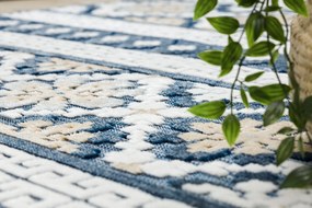 Szőnyeg Structural BOTANIC 65252 Boho, lapos szőtt az erkélyen, teraszon - sötétkék