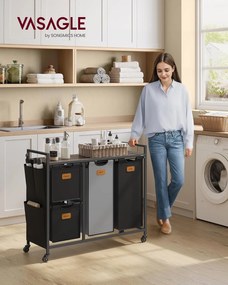 Szennyeskosár 4 rekesszel, 150 l-es ruhaválogató, fekete-szürke