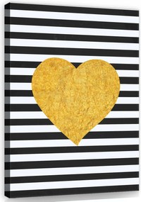 Vászonkép 60x80 Arany szív fekete-fehér csíkos kontraszt modern szerelem