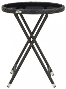fekete polyrattan és edzett üveg teázóasztal 60 cm