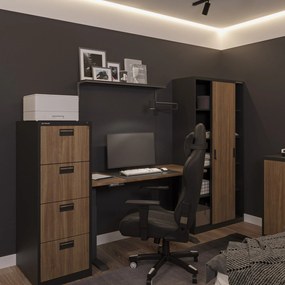 Fém irattartó szekrény, 4 fiókos SARA V4, 460 x 1320 x 620 mm, Eco Design: antracit/ dió