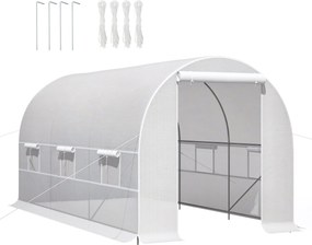 Outsunny 4x2x2 m Kültéri Üvegház Alagút 6 Felhúzható Fémablakkal és Cipzáras Ajtóval, UV-védett Zöldség Üvegház a Terasz Kerthez Fehér | Aosom