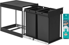 SONGMICS konyhai szelektív hulladékgyűjtő rendszer szekrénybe, 2 x 20 L, fekete