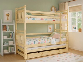 Wilsondo PETRA 5 emeletes ágy pótággyal - natúr borovi Méret: 200x90