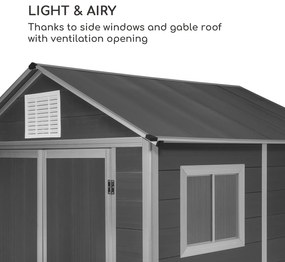 Schatzkammer, kerti fészer, UV sugárzás elleni védelem, PVC, lakat, oldalsó ablak, szürke