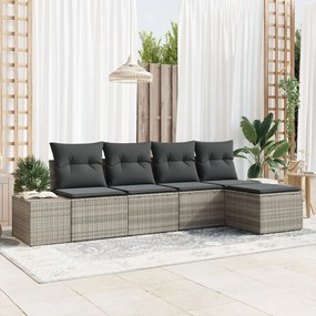 5 darabos kert kanapé szett párnákkal világosszürke poli rattan
