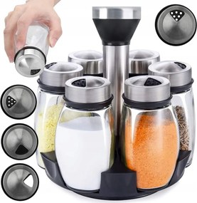 Fűszertartó forgó üveg tartály 6 db-os só fűszertartó