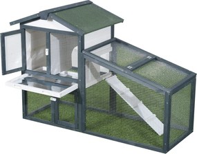 PawHut Nyúl és Kisállat Ketrece 2 Szinten Fenyőből, Kétajtós, 140x65x100cm Zöld és Fehér | Aosom