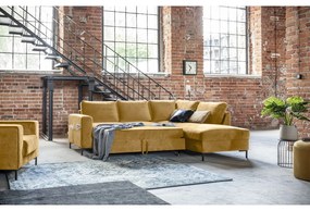 Sárga bársony kinyitható sarokkanapé (jobb oldali) Lofty Lilly – Miuform