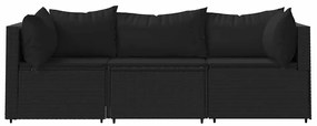 3 részes fekete polyrattan kerti ülőgarnitúra párnákkal