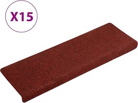 vidaXL 15 db öntapadós lépcsőszőnyeg 65 x 21 x 4 cm bordói piros téglalap alakú széllel