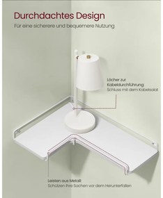 Lebegő polcok, 2 darabos készlet, l-alakú sarokpolc falra fehér színben