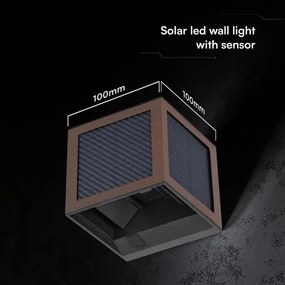 LED napelemes fali lámpa érzékelővel LED/9W/3,7V 3000/4000/6000K IP65 2600mAh barna