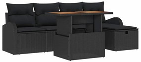 vidaXL Kerti Kanapé Szett 6 pcs Fekete polirattan