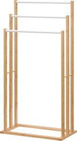 HOMCOM Szabadon álló Törölközőtartó 3 Rúddal Bambusból, Törölközőtartó fürdőszobákhoz 48 x 25,8 x 94 cm | Aosom