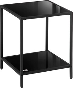 HOMCOM Négyzet alakú Oldaltábla Kávézóasztal 2 Szinttel, Üveg és Acél Anyagból Készült, Kávézóasztal Nappali és Hálószoba Számára 40 x 40 x 50 cm Feke