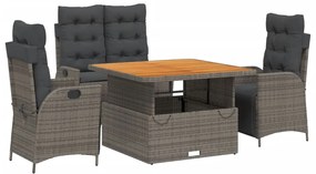 vidaXL 4 részes szürke polyrattan kerti étkezőszett párnával