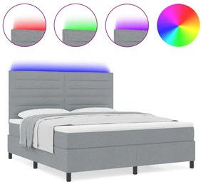 vidaXL Rugós ágy matraccal és LED világítással, világosszürke, 140 x 200 cm szövet
