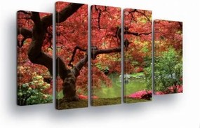 Vászonkép 150x100 Őszi juhar japán kert tó piros levelek természet nyugalom