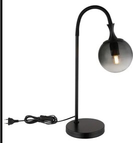 Globo 15885T Asztali lámpa fém fekete matt, füstszínű üveg búra, fekete PVC kábel, billenőkapcsoló a kábelen, HxSzxM: 225x180x575mm, kábel hossza 1800mm, 1x E27 ILLU 10W 230V izzó nélkül