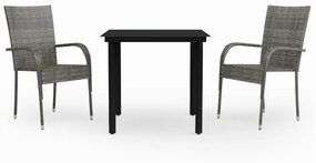 vidaXL 3 részes szürke és fekete kerti étkezőgarnitúra