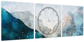 Kép - Hegyek rajza (órával) (90x30 cm)