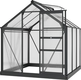 Outsunny Polikarbonát Kerti Üvegház 3.65m² Alumínium Üvegház Kerthez 190 x 192 x 201 cm UV-ellenálló, megerősített alapzattal, csatornával, tetőablakk