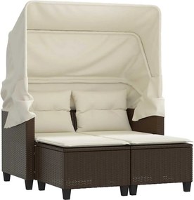 vidaXL 2 személyes barna polyrattan kerti kanapé baldachinnal/székkel