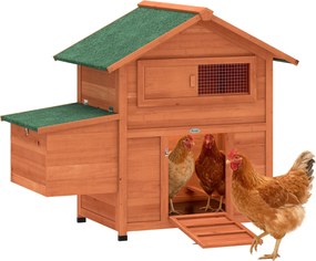 PawHut fa tyúkól 113,5 x 67,5 x 95,5 cm — fészekdobozzal, 2 ülőrúddal, rámpával, csúsztatható ablakkal, vízálló tetővel, kihúzható tálcával — 2 tyúk/k