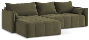 Khaki kinyitható-tárolóhelyes sarokkanapé (bal oldali-heverő résszel) Moku – Makamii