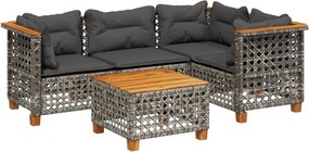 vidaXL 5 részes szürke polyrattan kerti ülőgarnitúra párnákkal