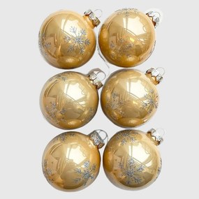 Gold snowflake pezsgőszínű kézzel festett üveg karácsonyi gömb szett 6*7cm