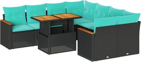 vidaXL 9 részes fekete polyrattan kerti ülőgarnitúra párnákkal