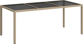 vidaXL bézs szürke polyrattan és edzett üveg kerti asztal 190x90x75 cm