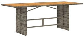 szürke polyrattan kerti asztal akácfa lappal 190 x 80 x 75 cm
