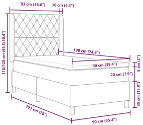 Boxspring Ágy Matraccal Világosszürke 90x190 cm Bársonyos