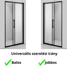 Stuxi Sydney Black 110 cm széles toló zuhanyajtó 6 mm vastag vízlepergető biztonsági üveggel, fekete elemekkel, 200 cm magas