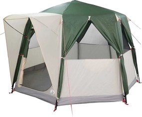 vidaXL 3 fős kabin sátor tetővel Zöld és Fehér 320 x 320 x 203 cm