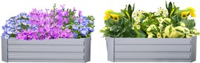 Outsunny Magaságyás Szett, 2 Darabos Kertészeti Ágy, Ültetődoboz, Virágágyás, Ültetőcserép, Virágcserép Kerthez és Teraszhoz, Horganyzott Acél, Szürke